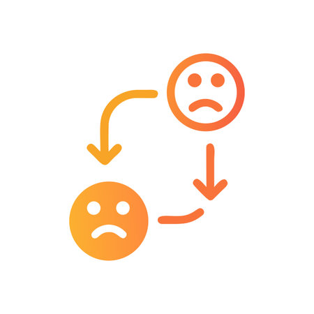 Cycle of negativity and sadness depicted with orange gradient smiley faces and arrowsのイラスト素材