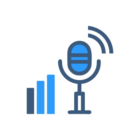 Podcast microphone icon and signal strength bars on black backgroundのイラスト素材