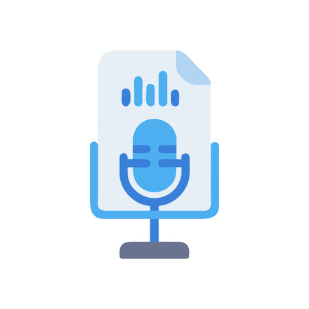 Illustration of a microphone on a paper document, signifying audio recording or podcastingのイラスト素材