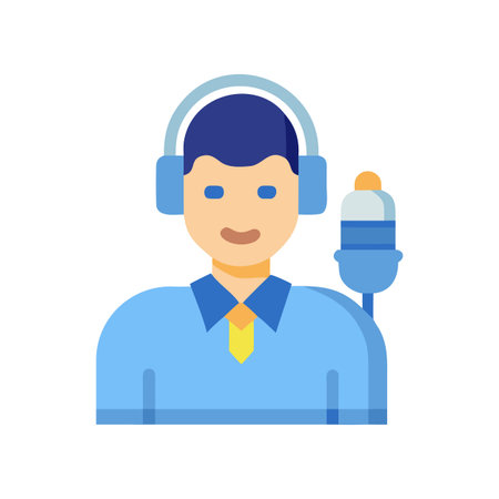 Illustration of a man with headphones and a microphone in flat styleのイラスト素材