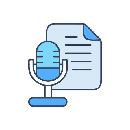 Podcast Recording Concept: Microphone and Document Illustration on Black Backgroundのイラスト素材