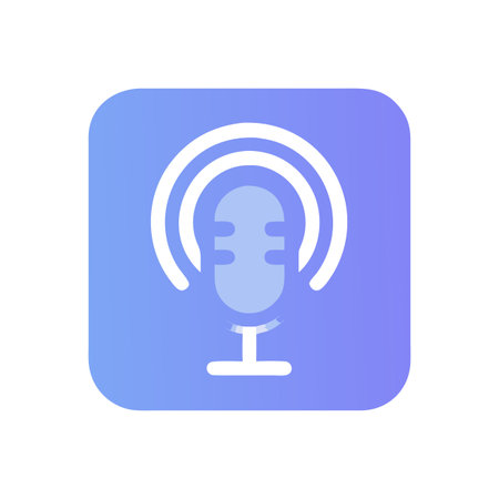 Podcast icon with microphone and sound waves, modern design, blue color paletteのイラスト素材