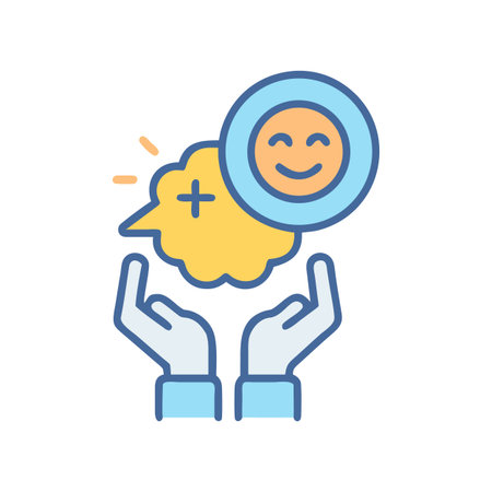 Hands holding positive thought cloud with smiling face, promoting happiness conceptのイラスト素材