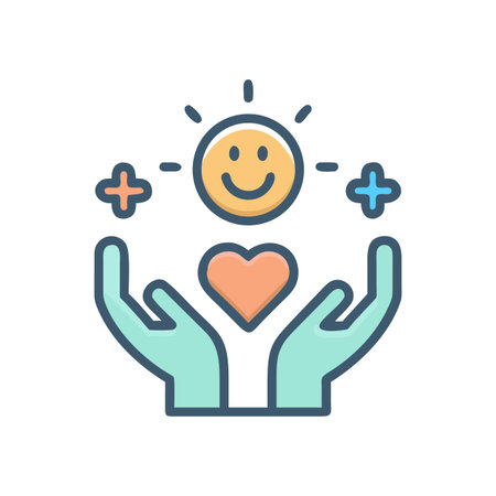 Icon illustration of happiness and love with a heart and smiling sunのイラスト素材