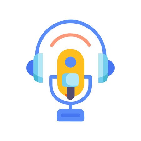 Stylish podcast microphone icon with headphones on black background for sound designのイラスト素材