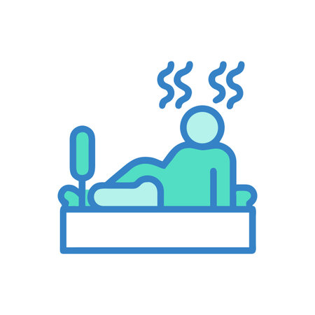 Person relaxing in a hot tub with rising steam in a spaのイラスト素材