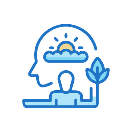 Mental wellness icon depicting a person, plant, sun, and cloud in head.のイラスト素材