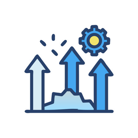 Graphical representation of growth, development and achievement with upward arrows and gearのイラスト素材