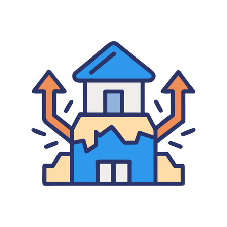 Illustration of a house with growth potential, depicted with upward arrows.のイラスト素材