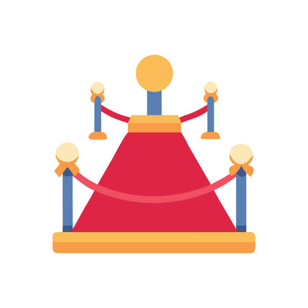 Stylized red carpet illustration with golden stanchions and blue posts on blackのイラスト素材