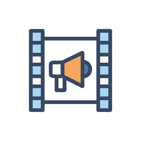 Film roll with a loudspeaker, symbolizes digital media promotion and announcementのイラスト素材