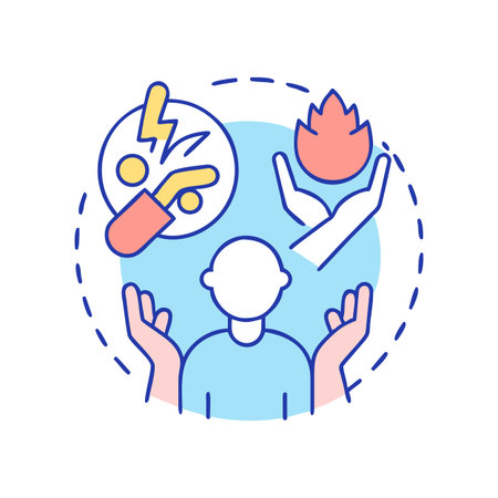 Person Balancing Fire, Lightning, and Destruction Stock Image in Illustration Styleのイラスト素材