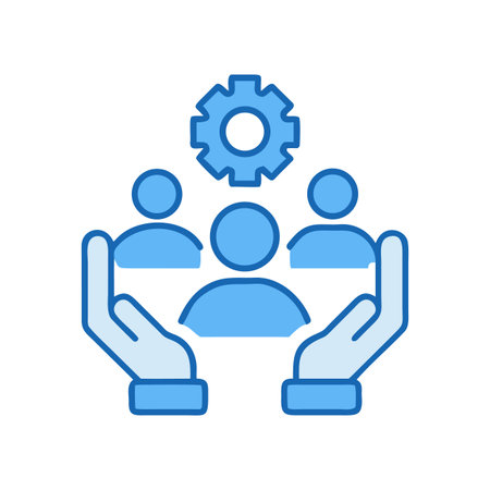 Teamwork and Support: People Under a Gear Held by Hands Illustrationのイラスト素材