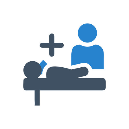 Flat graphic illustration of patient, caregiver and plus symbol on black backgroundのイラスト素材