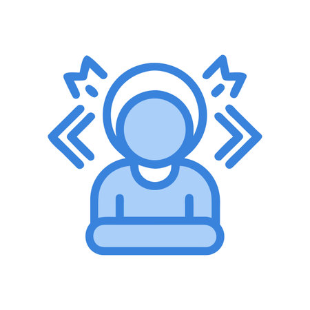 Blue icon depicting individual experiencing stress, anxiety, or mental health issues.のイラスト素材