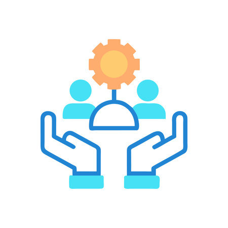 Teamwork and Support: Hands Holding Individuals Under a Gear, Symbolic Representationのイラスト素材