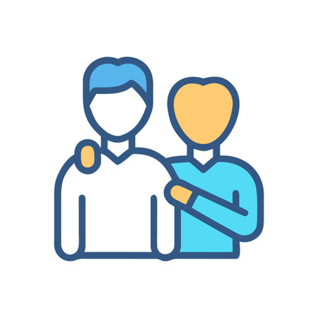 Stylized graphic of two figures standing together showcasing friendship and supportのイラスト素材