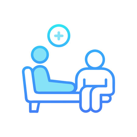 Healthcare and medical assistance concept featuring patient and doctor illustration in blueのイラスト素材