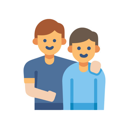 Two friends hugging, sharing joy and support in flat graphic styleのイラスト素材