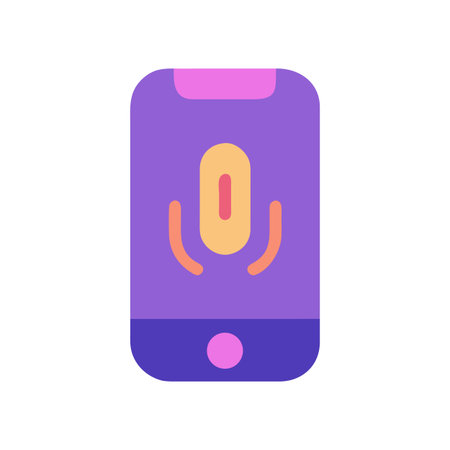 Colorful flat smartphone icon with microphone symbol on a black backgroundのイラスト素材