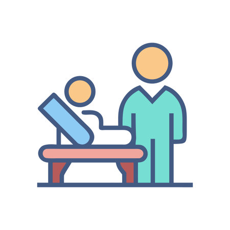 Medical Examination Flat Design: Doctor and Patient on Examination Table Illustrationのイラスト素材