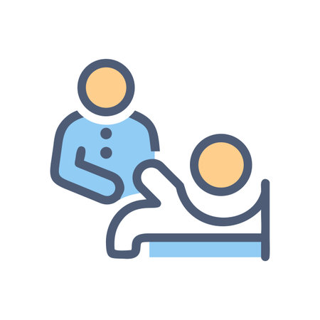 Medical worker assisting patient in hospital bed icon- flat vector illustrationのイラスト素材