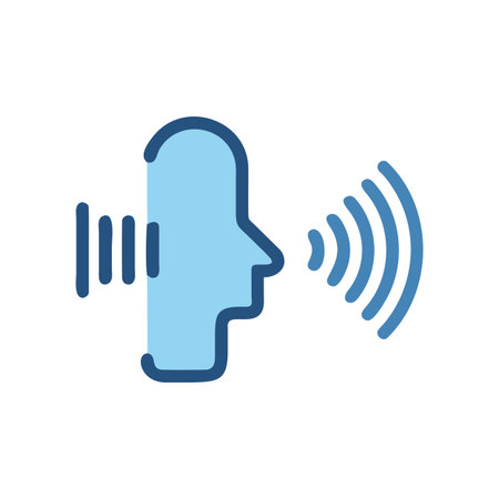 Stylized head profile with sound waves emanating, isolated on black backdrop.のイラスト素材