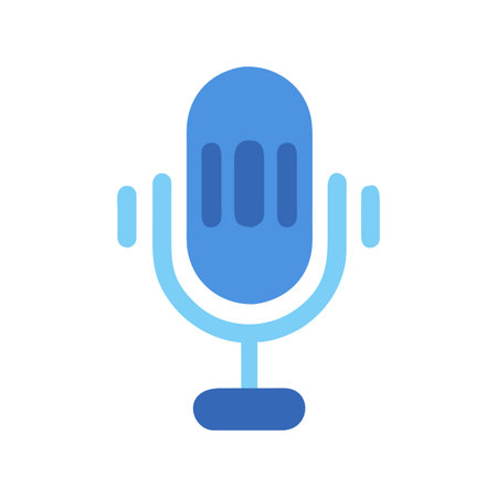 Stylized Blue Microphone Icon on Black Background, Sound Recording and Communicationのイラスト素材