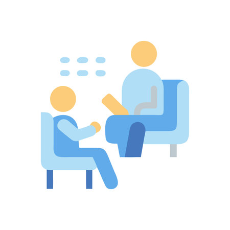 Flat Illustration of Therapy Session: Two Figures in a Simple Settingのイラスト素材