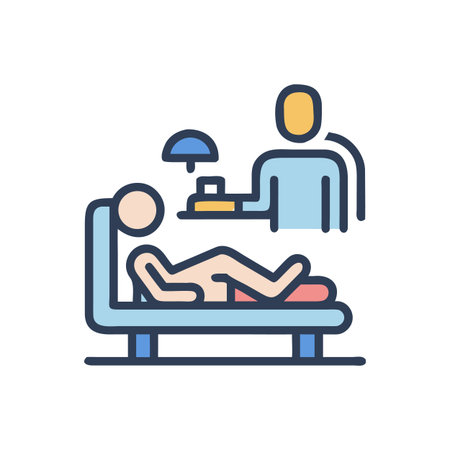 Medical Checkup: Doctor Examining Patient on Examination Table with Medical Equipmentのイラスト素材