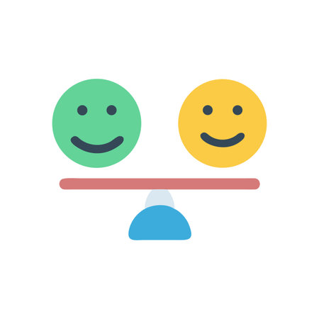 Balance of emotions: Flat design of balanced green and yellow smiley facesのイラスト素材