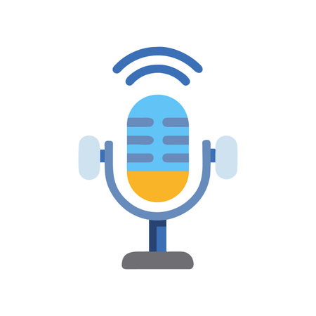 Retro microphone vector illustration against black background: podcast, radio show, broadcast conceptのイラスト素材