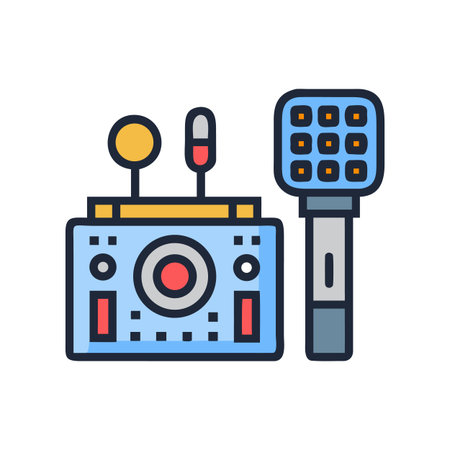 Retro radio with microphone icon in flat design on black backgroundのイラスト素材