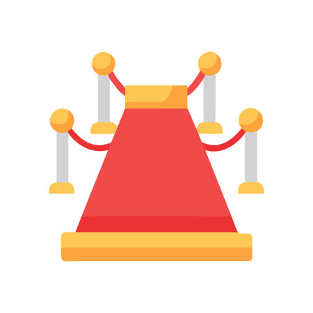 Illustration of a red carpet event with rope barrier and gold accentsのイラスト素材