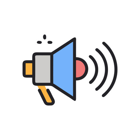 A single stylized megaphone with sound waves emanating from it on a black backgroundのイラスト素材