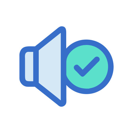Speaker icon with check mark on black background for notification conceptsのイラスト素材