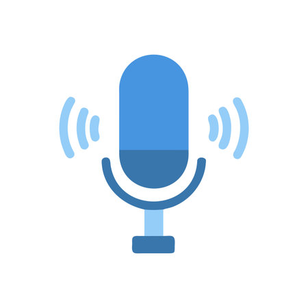 Blue microphone icon with sound waves on a black background illustrationのイラスト素材