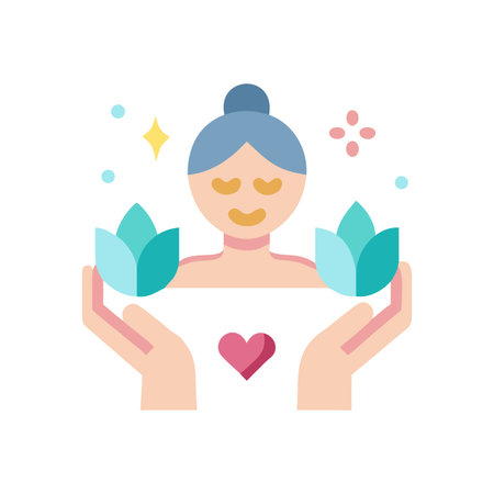 Woman Holding Lotus Flowers Depicting Spa Wellness in a Flat Style Iconのイラスト素材