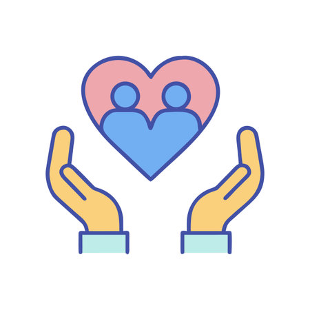 Two hands holding a heart containing two figures signifying love and supportのイラスト素材