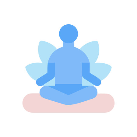 Meditating figure with lotus flower in soft blues and pastels on blackのイラスト素材
