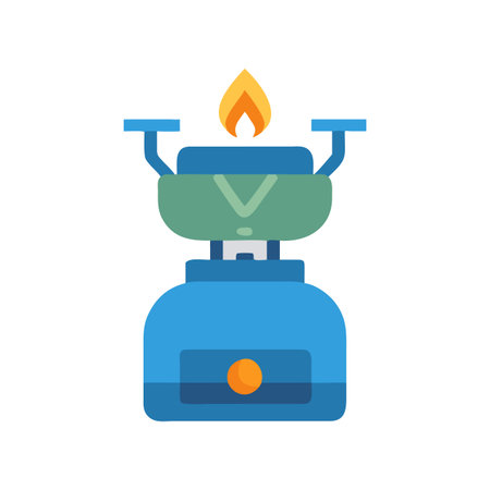 Illustration of a classic camping stove with a vibrant flame burning brightly.のイラスト素材