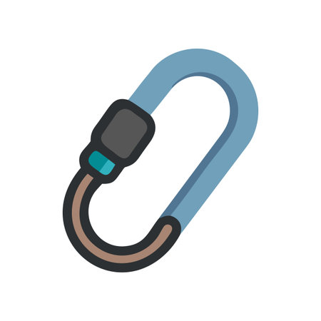 Isolated blue carabiner on black background, outdoor equipment and climbing concepts