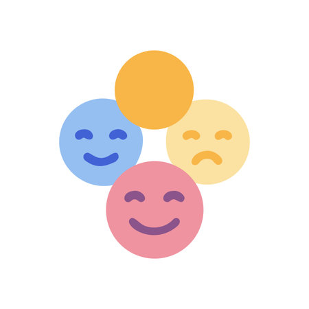 Minimalistic emoji icons representing varied emotions placed in a close clusterのイラスト素材