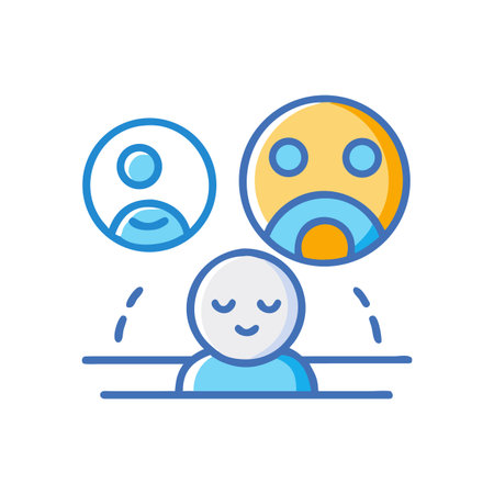 Illustration of a person visualizing themselves with different emotions and connectionsのイラスト素材