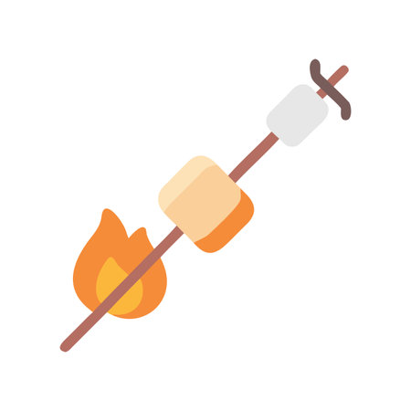 Marshmallow Roasting Over Fire on Skewer, Flat Vector Graphic Illustrationのイラスト素材