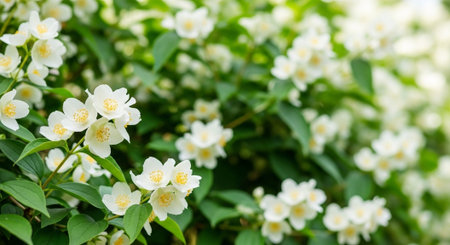 White jasmine. The branch delicate spring flowers of jasmine