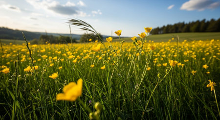 Yellow buttercups blooming in a meadow in Bavaria