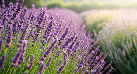 Lavender flowers blooming in a lavender field in summer