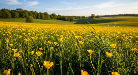 Yellow buttercups on a meadow in spring, Germany.