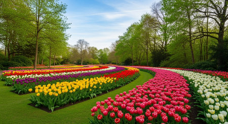 Colorful tulips blooming in Keukenhof park in Netherlandsの写真素材